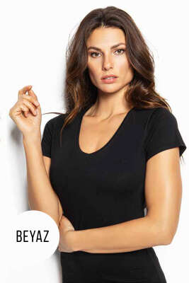 Kısa Kol V Yaka Body Beyaz - MİSS ELİT