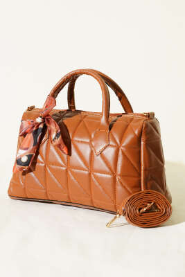 Kısa Kulplu Fularlı Kadın El Çantası Taba - GÜZEL ÇANTA