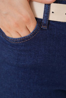 Kısa Püsküllü Kot Pantolon Koyu Kot - Pantolon
