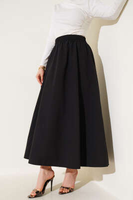 Kloş Beli Lastikli Cepli Etek Siyah