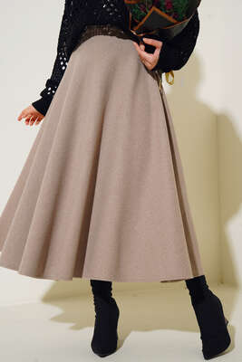 Kloş Model Kaşe Etek Vizon