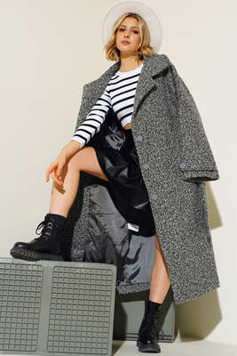 Kol Bantlı Belden Bağlamalı Kuşaklı Kaban Gri 