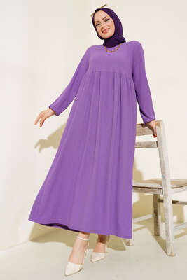 Kol Lastikli Bürümcük Elbise Lila