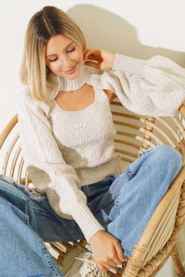 Kolluklu Triko İkili Bluz Bej - Triko