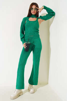 Kolluklu Triko Üçlü Takım Yeşil - Kadın Giyim Modelleri