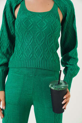 Kolluklu Triko Üçlü Takım Yeşil - Kadın Giyim Modelleri