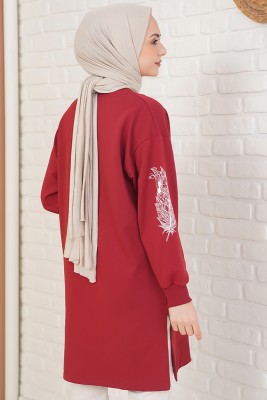 Kolu Çiçek Baskılı Burgonya Tunik - Tunik