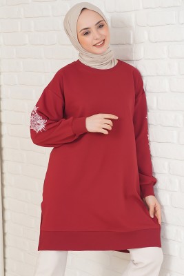Kolu Çiçek Baskılı Burgonya Tunik 