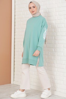 Kolu Çiçek Baskılı Çağla Yeşili Tunik - Tunik