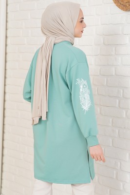 Kolu Çiçek Baskılı Çağla Yeşili Tunik - Tunik