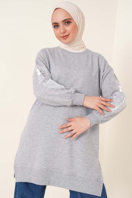 Kolu Çiçek Baskılı Gri Tunik 