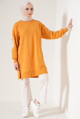 Kolu Çiçek Baskılı Hardal Tunik - Tunik