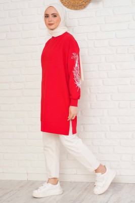 Kolu Çiçek Baskılı Kırmızı Tunik - Tunik