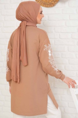 Kolu Çiçek Baskılı Latte Tunik - Tunik