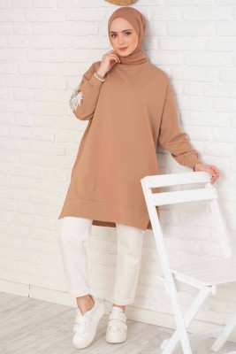 Kolu Çiçek Baskılı Latte Tunik - Tunik
