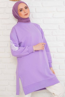 Kolu Çiçek Baskılı Lila Tunik 