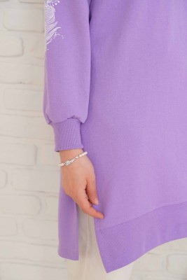 Kolu Çiçek Baskılı Lila Tunik - Tunik