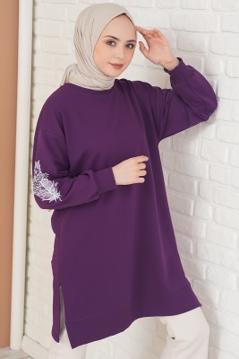 Kolu Çiçek Baskılı Mor Tunik - Tunik