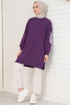 Kolu Çiçek Baskılı Mor Tunik - Tunik