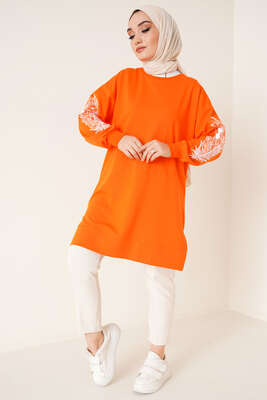 Kolu Çiçek Baskılı Oranj Tunik - Tunik