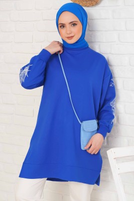 Kolu Çiçek Baskılı Saks Tunik 