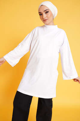 Kolu Katlı Basic Tunik Beyaz 