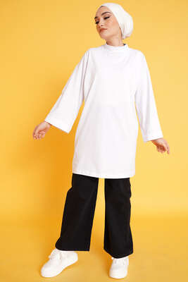 Kolu Katlı Basic Tunik Beyaz - Tunik