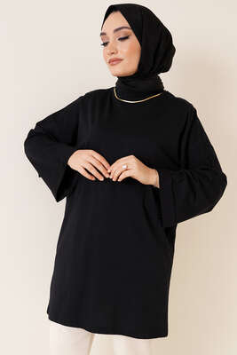 Kolu Katlı Basic Tunik Siyah - Tunik