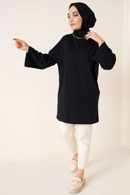 Kolu Katlı Basic Tunik Siyah - Tunik