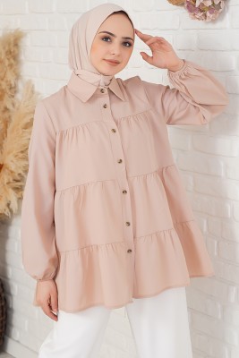 Kolu Lastikli Kat Kat Bej Tunik