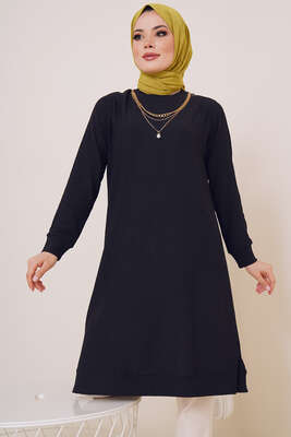 Kolyeli Bürümcük Tunik Siyah - Tunik