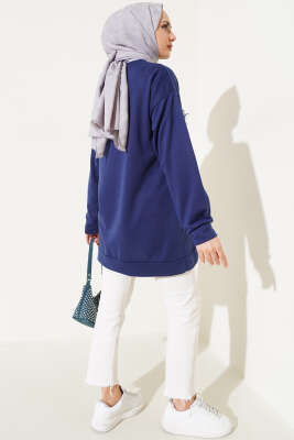 Kot Fiyonk Nakışlı Tunik Camel Lacivert - Tunik