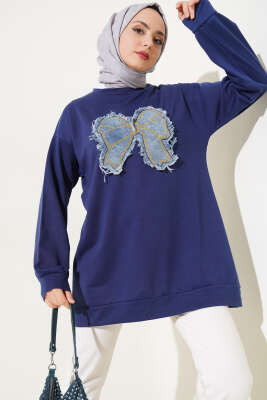 Kot Fiyonk Nakışlı Tunik Camel Lacivert 