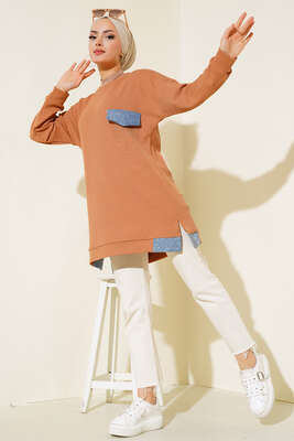 Kot Ve Taş Detaylı Tunik Camel - Tunik