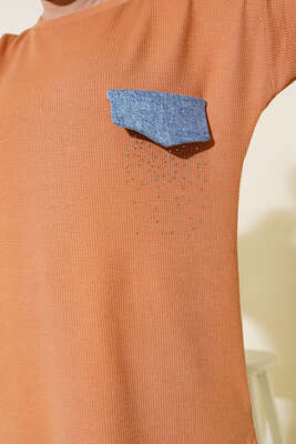 Kot Ve Taş Detaylı Tunik Camel - Tunik