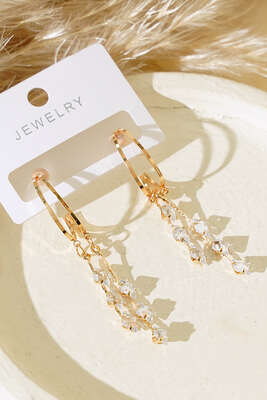 Kristal Taşlı Küpe Gold - Küpe