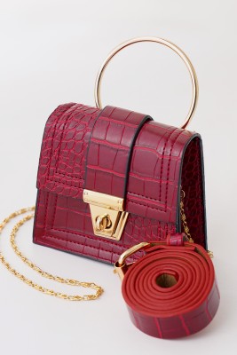 Kroko Desen Minimalist Bordo Çanta 