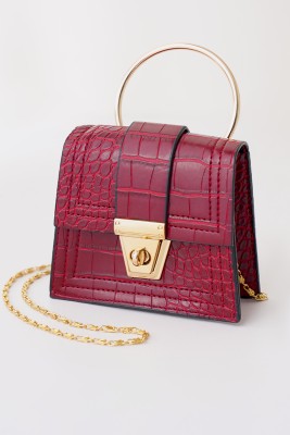 Kroko Desen Minimalist Bordo Çanta - Kol Çantası