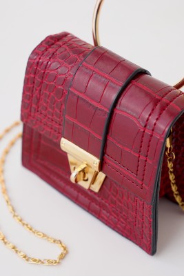 Kroko Desen Minimalist Bordo Çanta - Kol Çantası