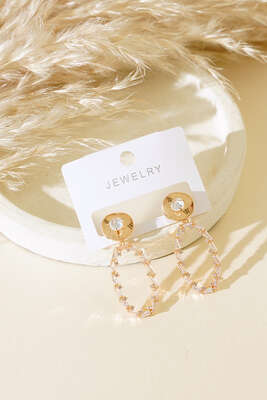 Küçük Taşlı Oval Küpe Gold 