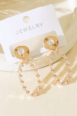 Küçük Taşlı Oval Küpe Gold - Küpe