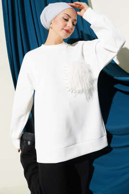 Kürk Cepli Scuba Tunik Beyaz - TABLO FASHİON