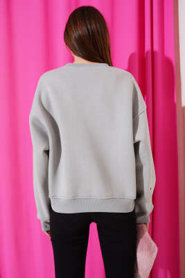 Kuş Gözlü Üç İplik Sweatshirt Gri - Kadın Giyim Modelleri