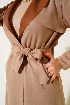 Kuşaklı Araboy Süet Trençkot Camel - Trençkot