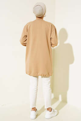 Lastikli Kenar Düğmeli Tunik Camel - Tunik