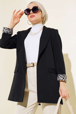 Leopar Astarlı Ceket Siyah - ESSE