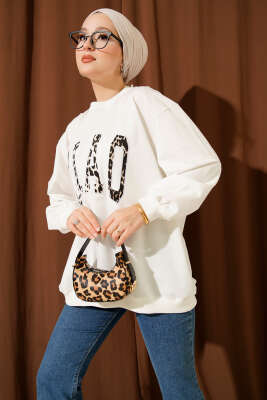 Leopar Ciao Baskılı Tunik Ekru 