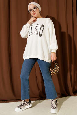 Leopar Ciao Baskılı Tunik Ekru - Tunik