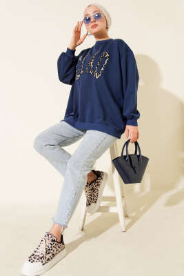 Leopar Ciao Baskılı Tunik Lacivert - Tunik