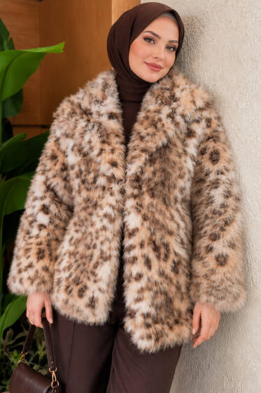 Leopar Desen Detaylı Kürk Mont Leopar - Kaban